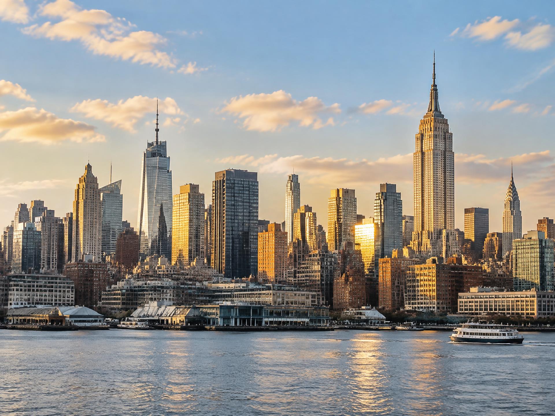 Manhattan skyline at golden hour